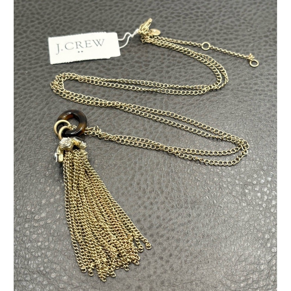 J.Crew Deco Style Crystal Chain Tassel Pendant Opera Flapper Boho Necklace W Tag
